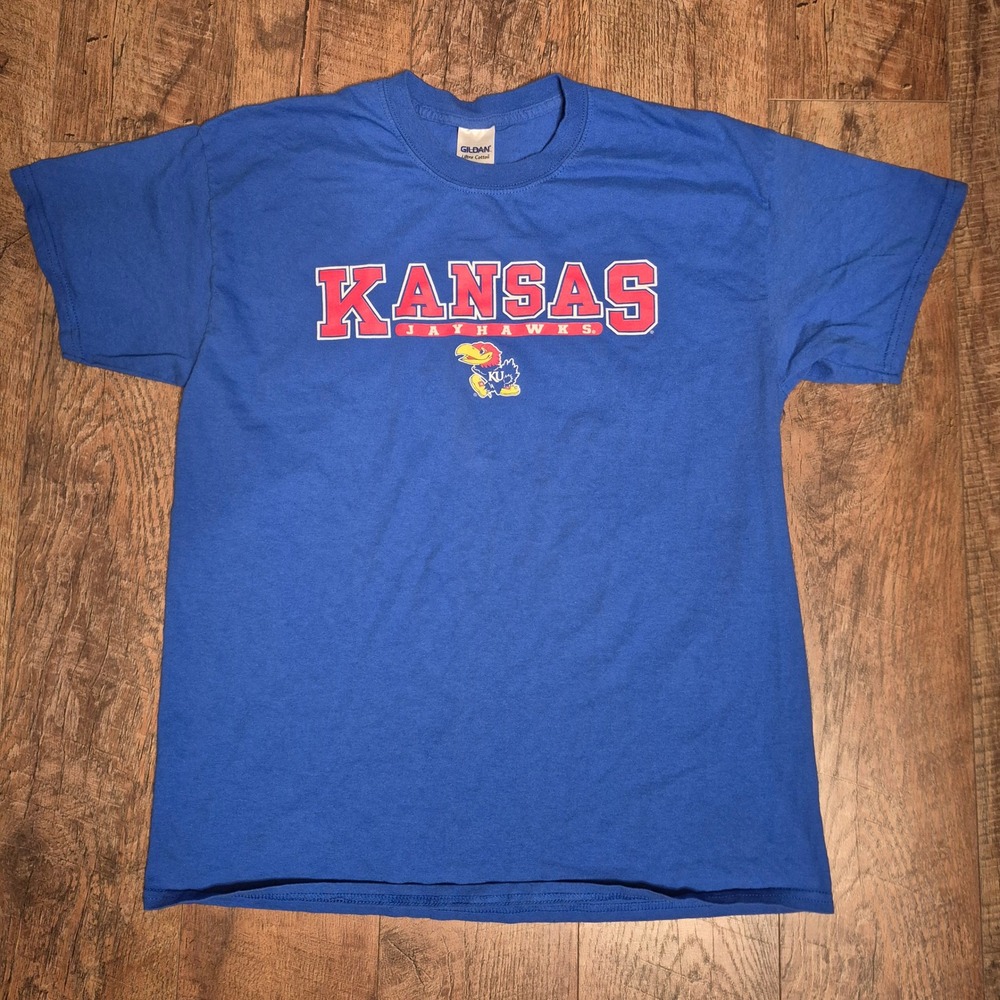 Kansas Jayhawks Shirt Mens Large Blue Cotton NCAA Fan Apparel